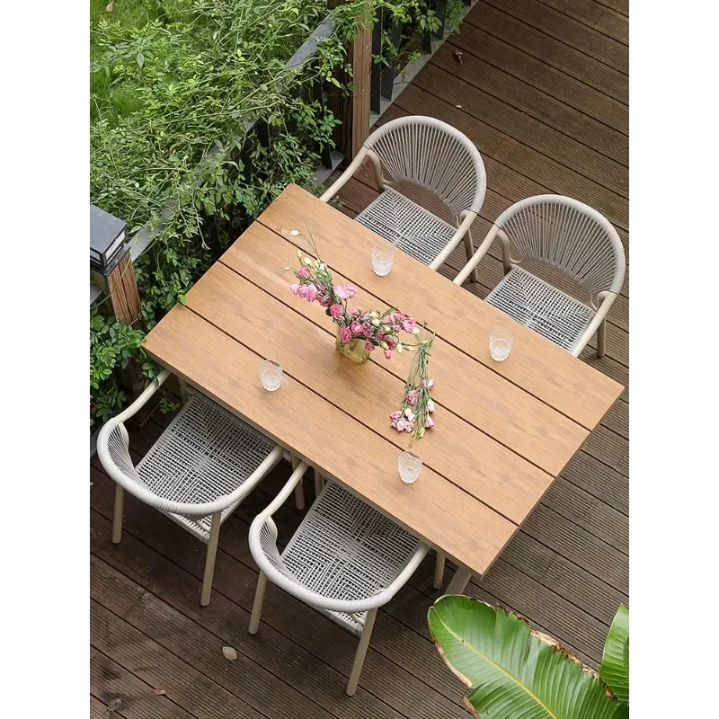 

outdoor tables and chairs courtyard garden open-air rattan chairs sunscreen villa terrace rattan chairs plastic wood table