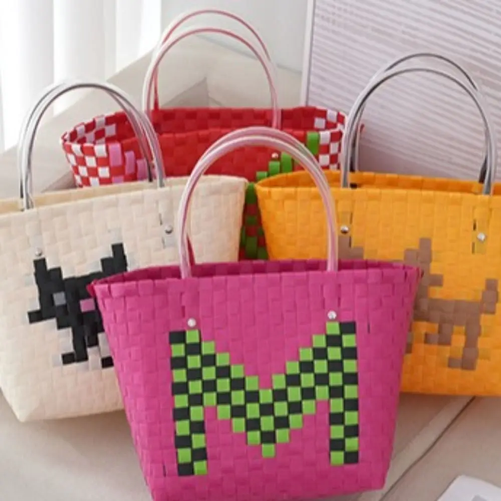 Weaving Animal Baskets Vegetable Basket Bag Hand-woven Large Capacity Casual Woven Bag Shoulder Bag Shopping Bag Cartoon Handbag