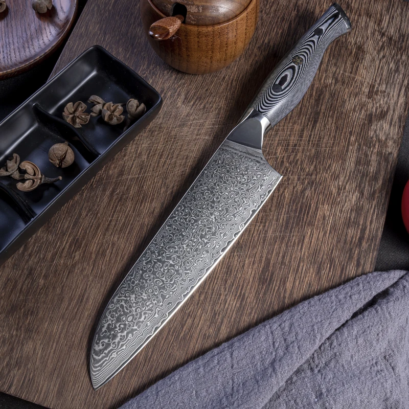 

7-дюймовый нож Santoku G10 Ручка 67 слоев Дамасская сталь 10Cr15MoV лезвие шеф-повара нарезка мясника Профессиональный японский кухонный нож