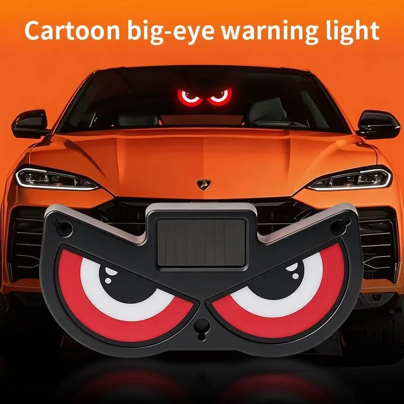 Solar Powered Cartoon Big Eyes Car Anti-theft Warning Lamp Light Sensor Automatic Flashing Car Rear Window Decorative Light