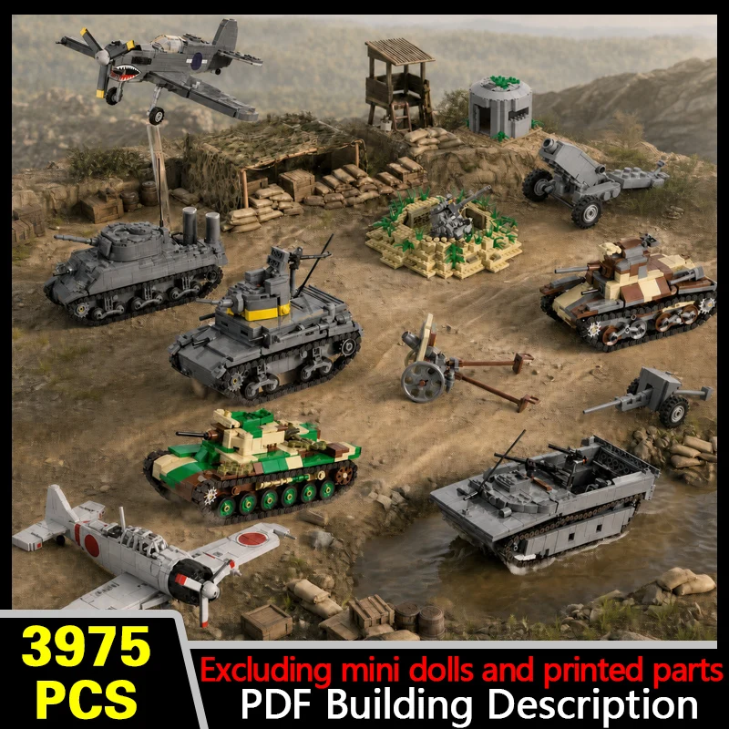 Large-Scale Military Diorama Building Kit, Multiple Tanks, Aircraft and Artillery Set, Professional Collection Display Model