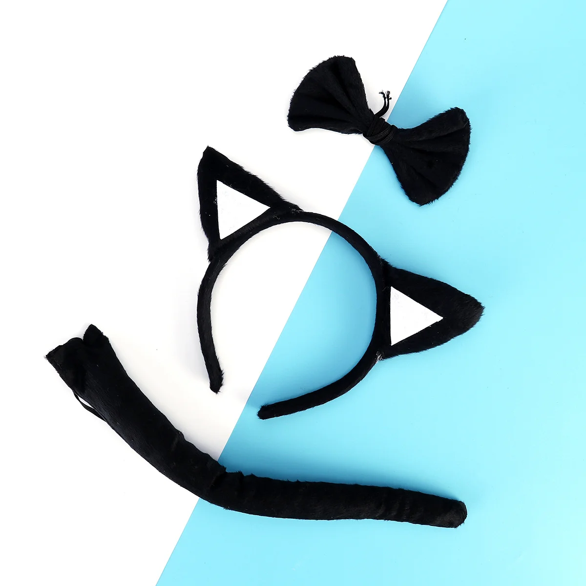 Bandeau oreilles de chat de dessin animé, 3 pièces, nœud papillon, queue, ensemble de fête, parfait pour Halloween, jeux de noël, fournitures cadeaux