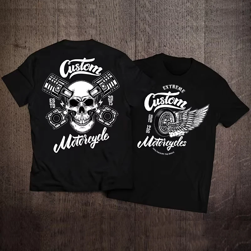 

2025 New Retro Motorcycle Skull T-Shirt Men Women Short Sleeve 100% Cotton Rock Trend Loose Fit Summer Streetwear Tee