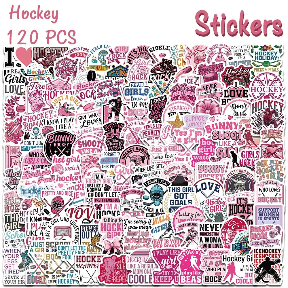 60/120pcs Ice Hockey Stickers – Pink Black Field Hockey Female Power Decals For Phone Case Laptop Helmet Hockey Sticker