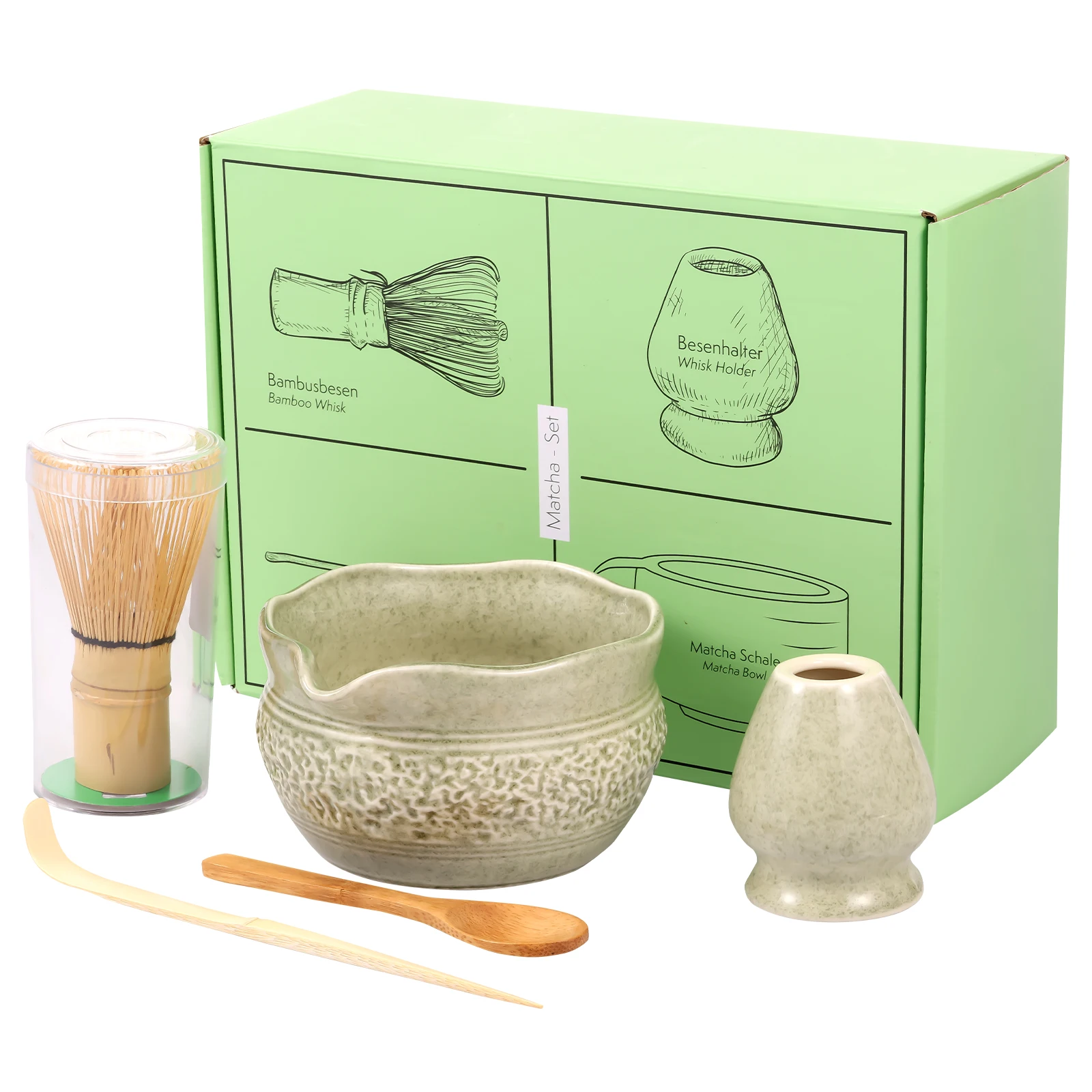 

Chinese Handmade Matcha Tea Set with Ceramic Bowl Whisk Holder & Bamboo Stirrer Teaspoon Tea Ceremony Set Matcha Teaset Gift Set