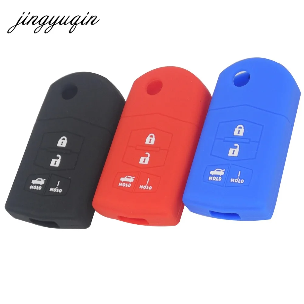 jingyuqin Silicone Flip Key Fob Cover Case For Mazda 3 5 6 CX-5 CX-7 RX-8 MX-5 Miata 4 Button Remote Folding Fob Protect Holder