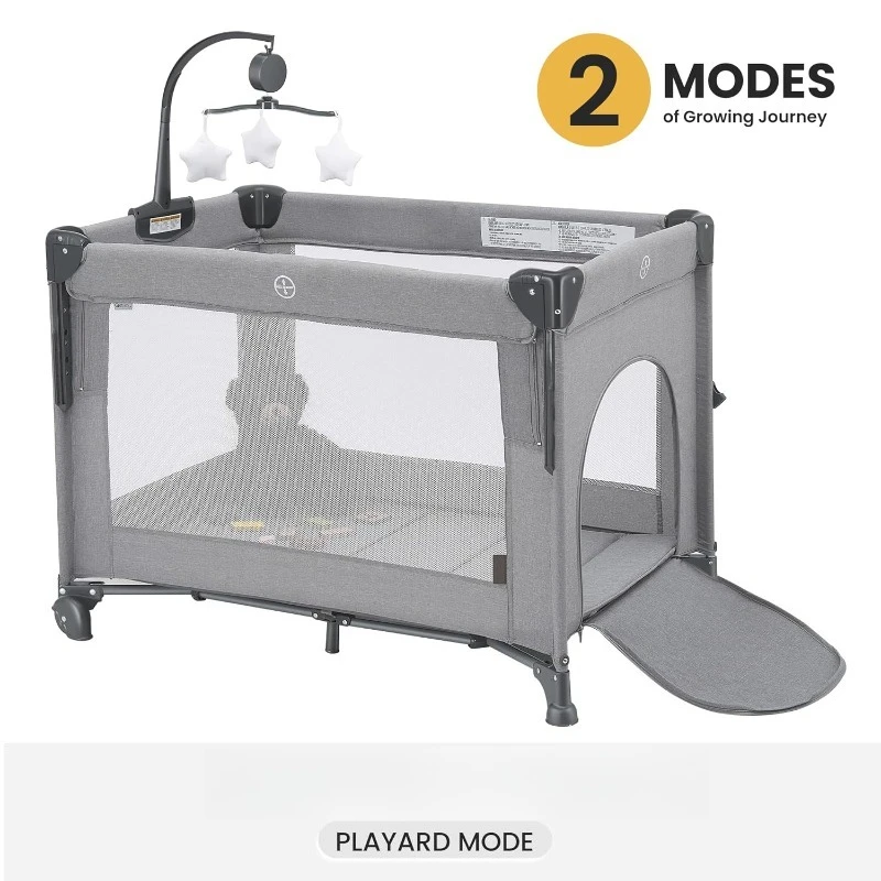 Tempat Tidur Bayi 2-in-1, Playard dan Bassinet, Ranjang Lipat Portabel Mudah dengan Musik Mobile untuk Bayi Baru Lahir hingga Balita (Abu-abu)