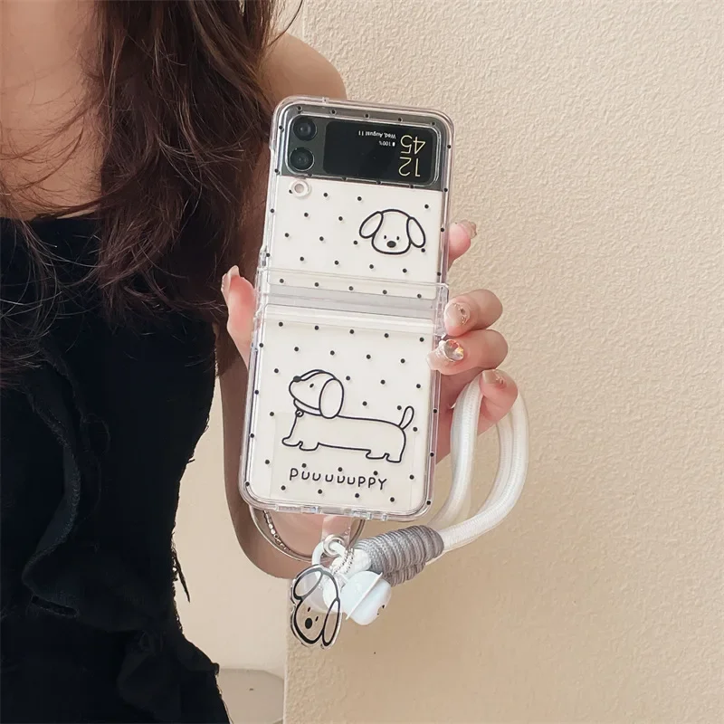 Funda de teléfono con diseño de perro y puntos negros para Samsung Galaxy Z Flip 6, 5, 4, 3, ZFlip4, ZFlip5, ZFlip6
