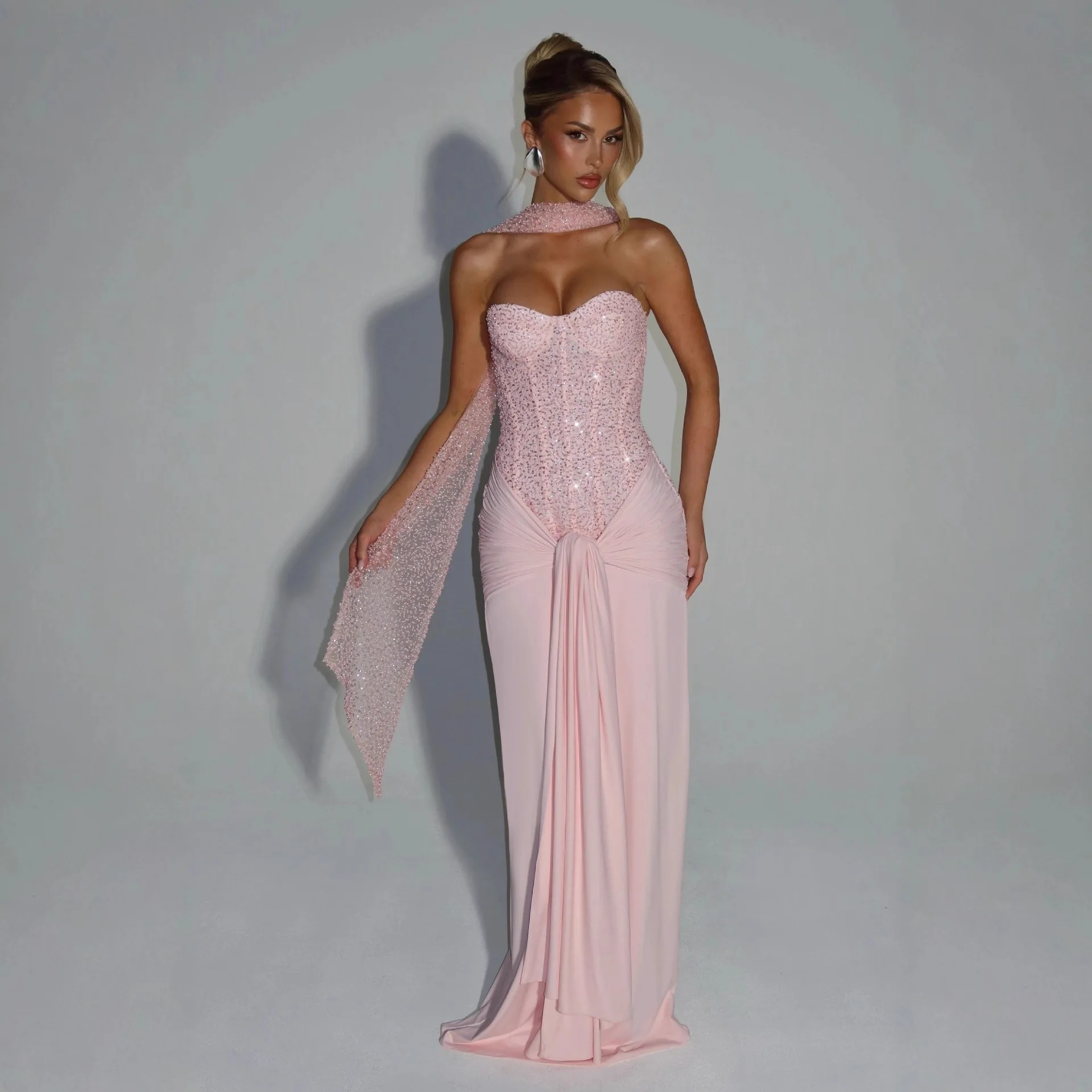 Sexy Deep V-Neck Zipper Ruched Bodycon Evening Dress Dresses Spring Summer
