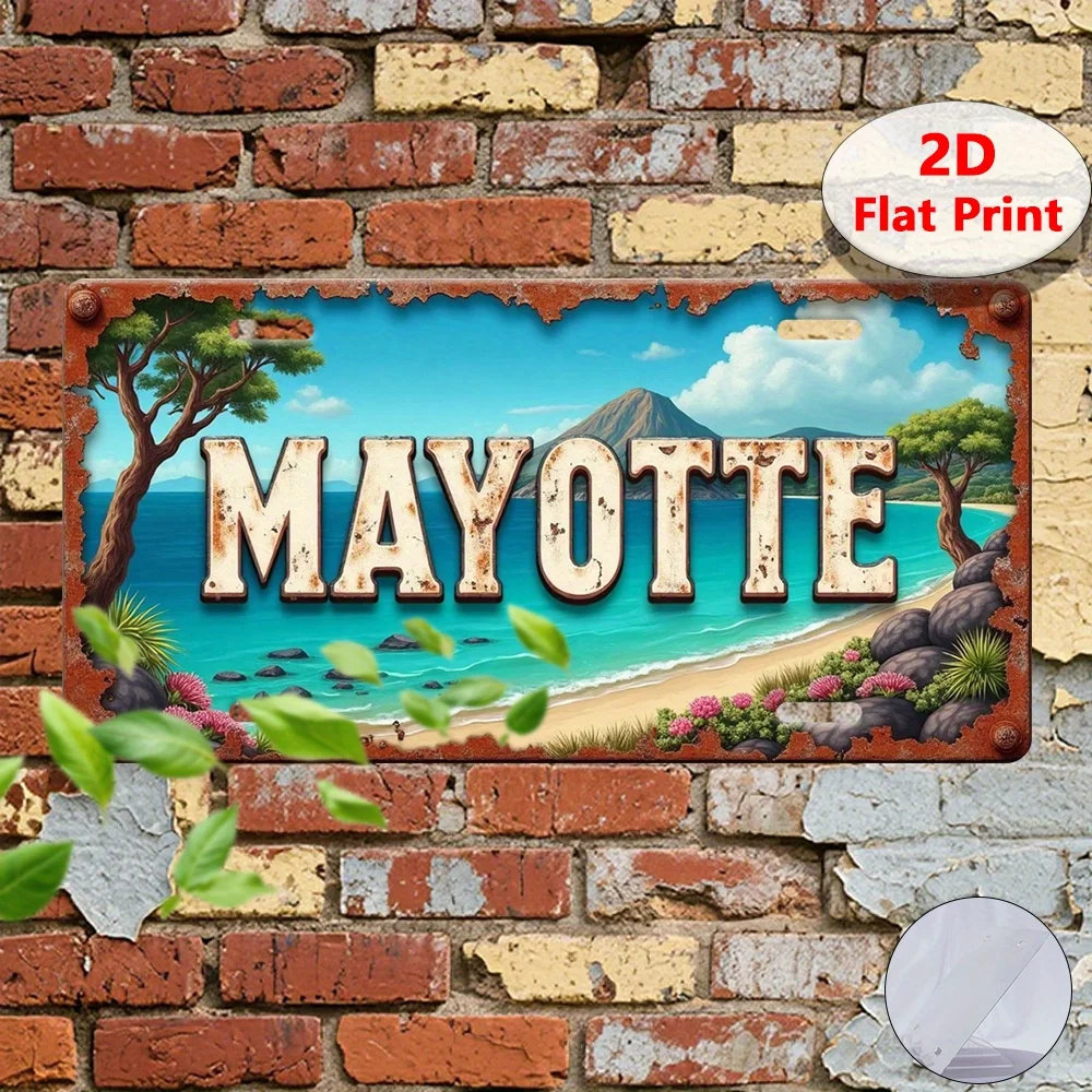 Retro-Metall-Blechschild, 2D, flach, Mayotte-Bäume, Wasser, Wanddekoration, industrieller Stil, Geschenk für Café, Garage