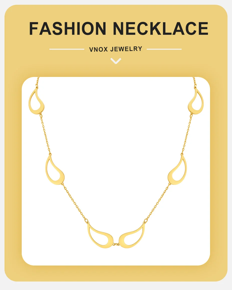 Vnox Trendige Tropfen-Choker-Halskette für Damen, 18K vergoldeter Edelstahl, Hohl-Anhänger-Halskette, minimalistischer Alltagsschmuck – Detail 1