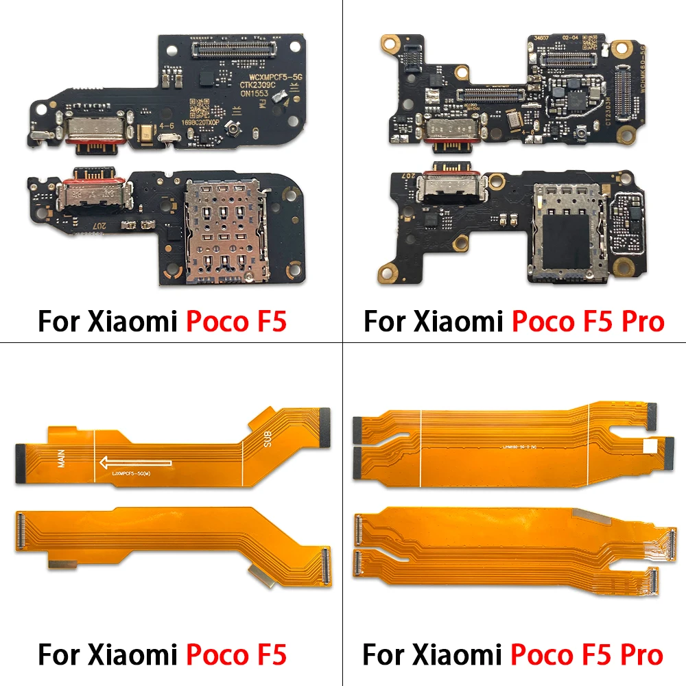 5 Pcs New For Xiaomi Poco F5 X6 Pro Dock Connector USB Charger Charging Port Mainboard Main Flex Cable