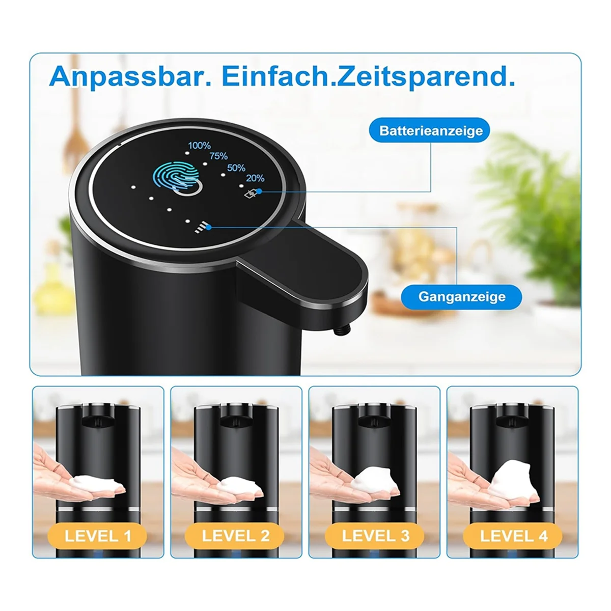 Automatischer Seifensp ender, 380 ml, elektrische Wand montage, berührungs loser automatischer Seifensp ender, wiederauf ladbarer USB-Schaum