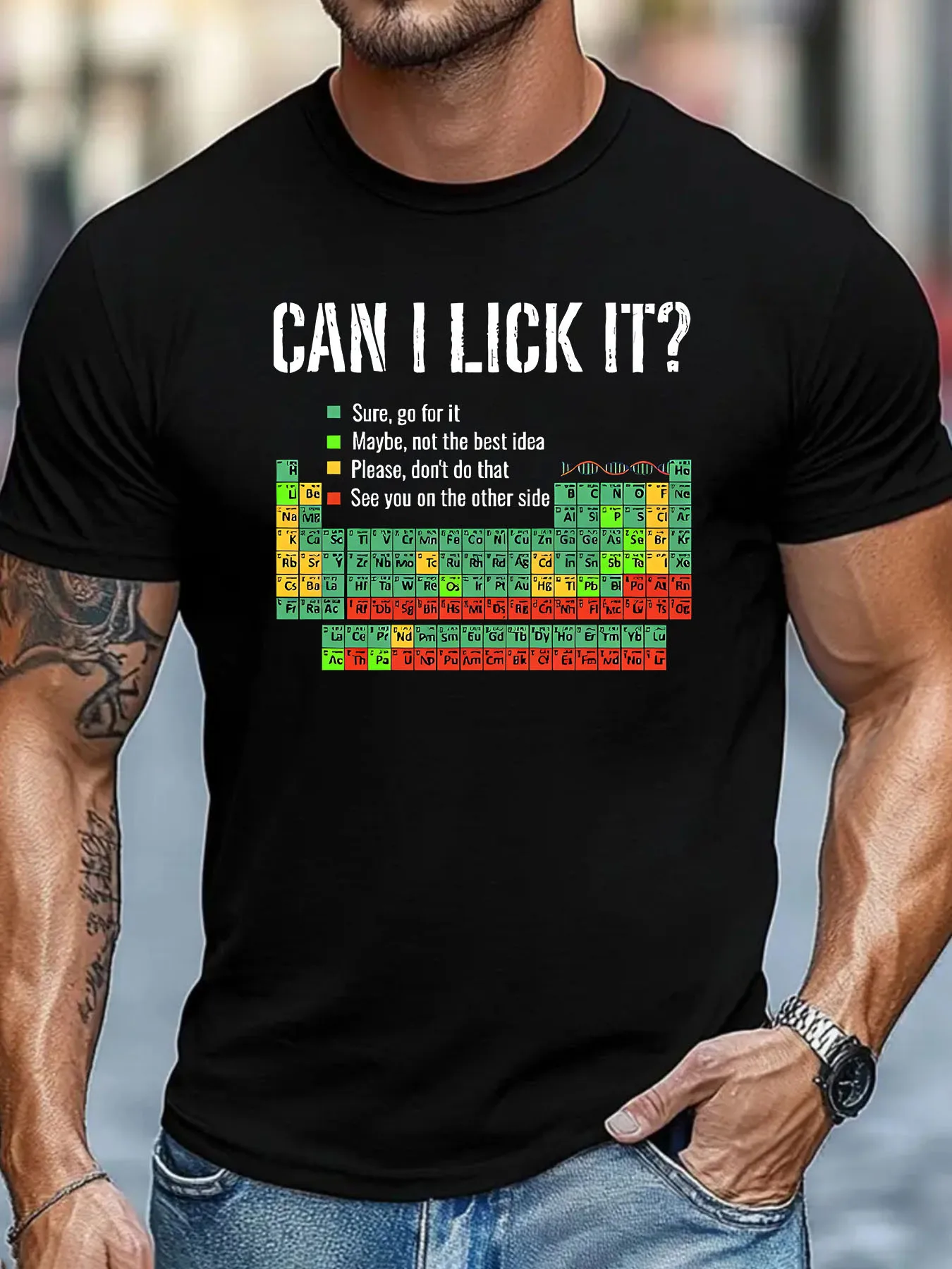 Can I Lick It Shirt, Periodic Table Shirt, Fun Chemistry Shirt, Fun Table Shirt, Science Shirt, Gift T-Shirt, Summer, Everyday Casual, Crew Neck Short Sleeve, Men's Wear
