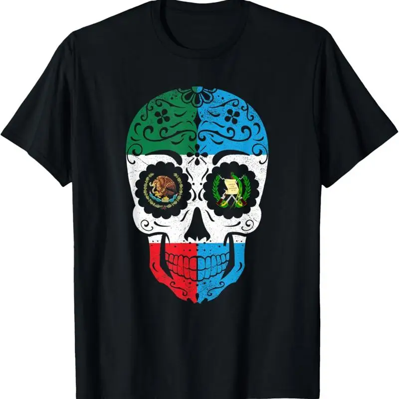 

Mexican Guatemalan Flag Mexico Guatemala Sugar Skull T Shirt
