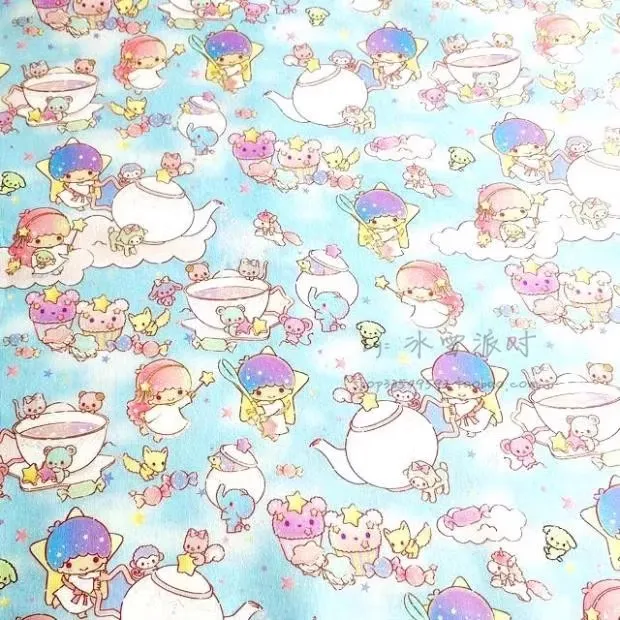 1Yard Sanrio Little Twin Stars Tea Time 100% Cotton Fabric for Girl Clothes Hometextile Cushion Cover Backpack Needlework DIY