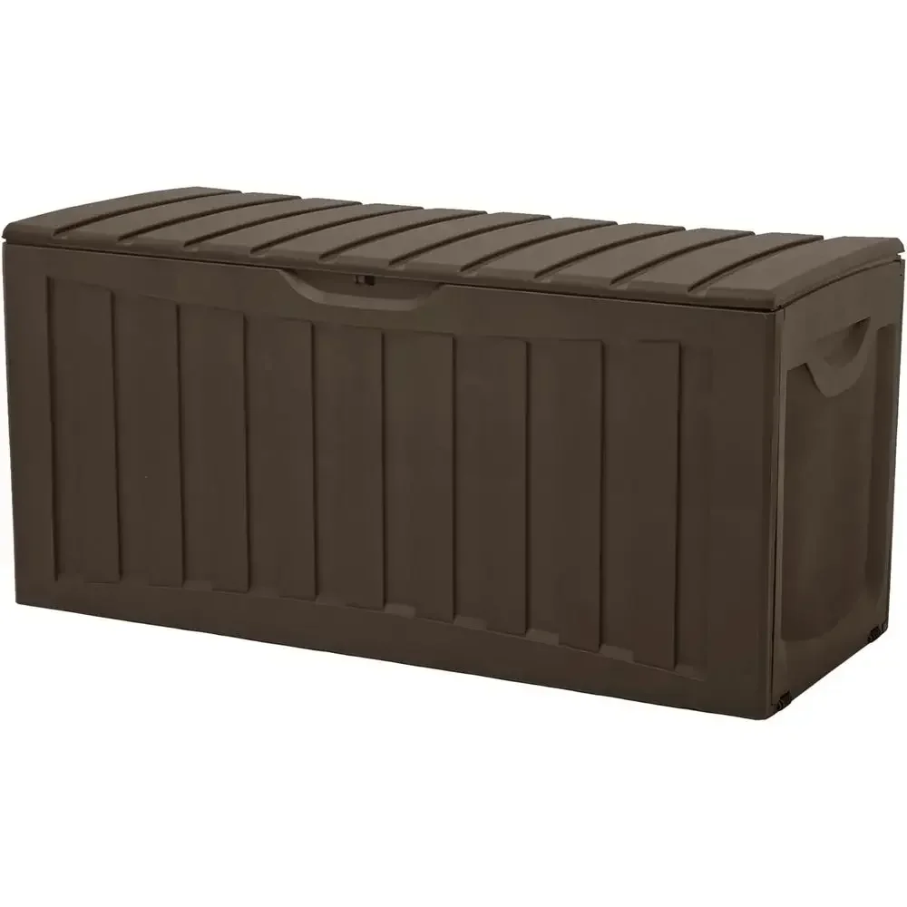 90 Gallon Lockable Outdoor Storage Bin for Deck, Pool Accessories, and Towels in Brown