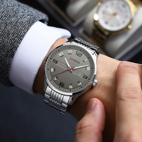 Imagen 2 del producto Relojes CURREN de lujo para hombres de negocios, relojes de pulsera de cuarzo de acero inoxidable, reloj con fecha automática para hombre con manecillas luminosas
