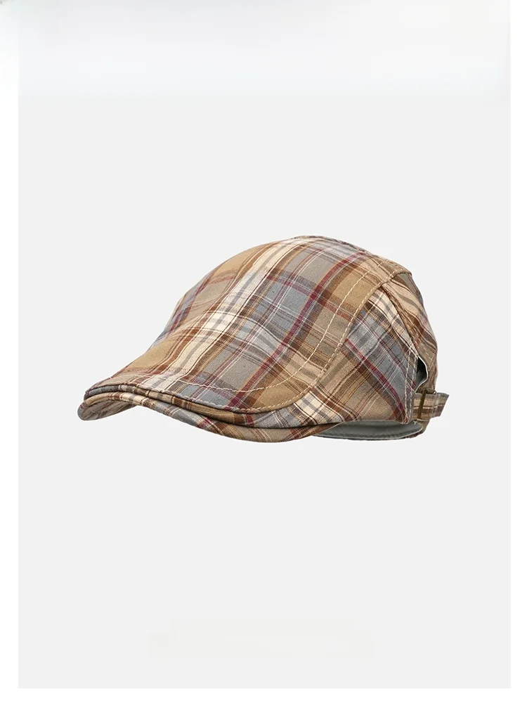 Trendy Plaid Beret Hat for Men And Women Street Style round Top Octagonal Hat Worn Backward Fashionable Newsboy Cap for Sprin...