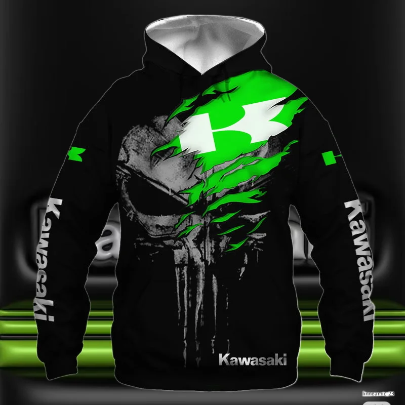

25/26 3D Мужская толстовка с длинными рукавами Kawasaki Мотоциклетная спортивная велосипедная толстовка Детская повседневная рубашка для любителей мотоциклов для взрослых