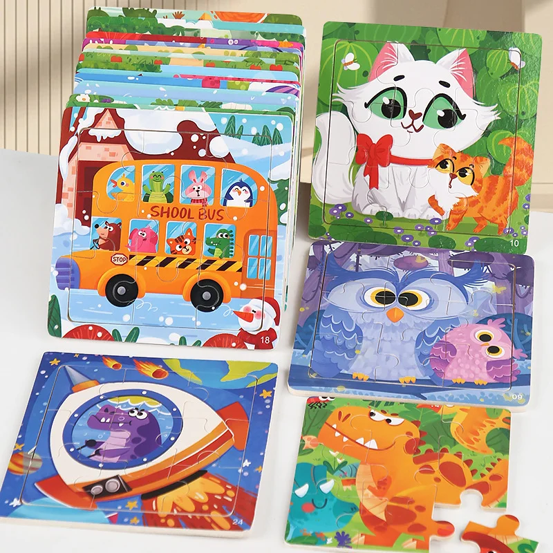 9 Stuks Montessori 3D Puzzel Houten Speelgoed voor Kinderen Cartoon Dier Voertuig Puzzel Educatief Speelgoed voor Kinderen
