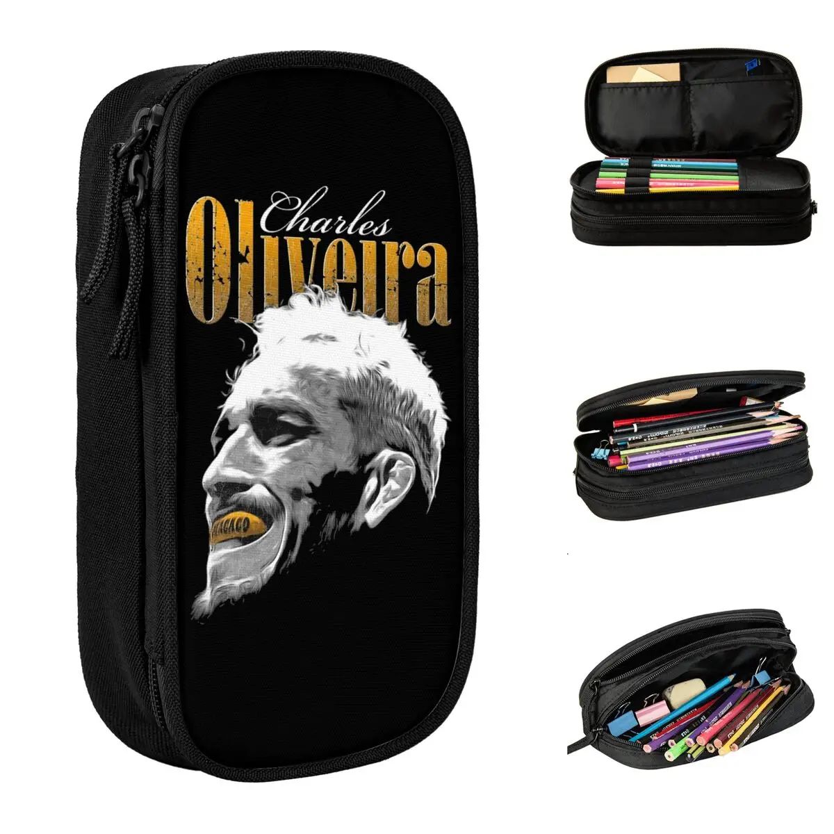 Large-capacity Pencil Case Charles Oliveira Do Bronx Boxer Boxing School Double Layer Pencil Bag Girl Makeup Bags Amazing Gift