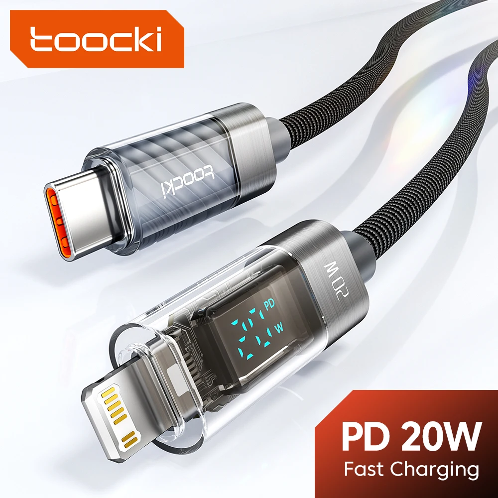 Toocki PD 20W Fast Charging Type C Cable For iPhone 14 13 12 11 Pro Max 8 7 6 Plus X XR XS Transparent LED Digital Display Cable