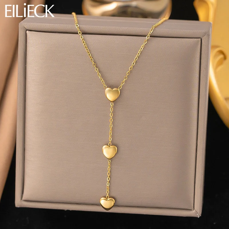 EILIECK 316L Stainless Steel Metal Heart Love Pendant Necklace Fashion Trendy 18K PVD Plated Charm Chain Women Jewelry Gift