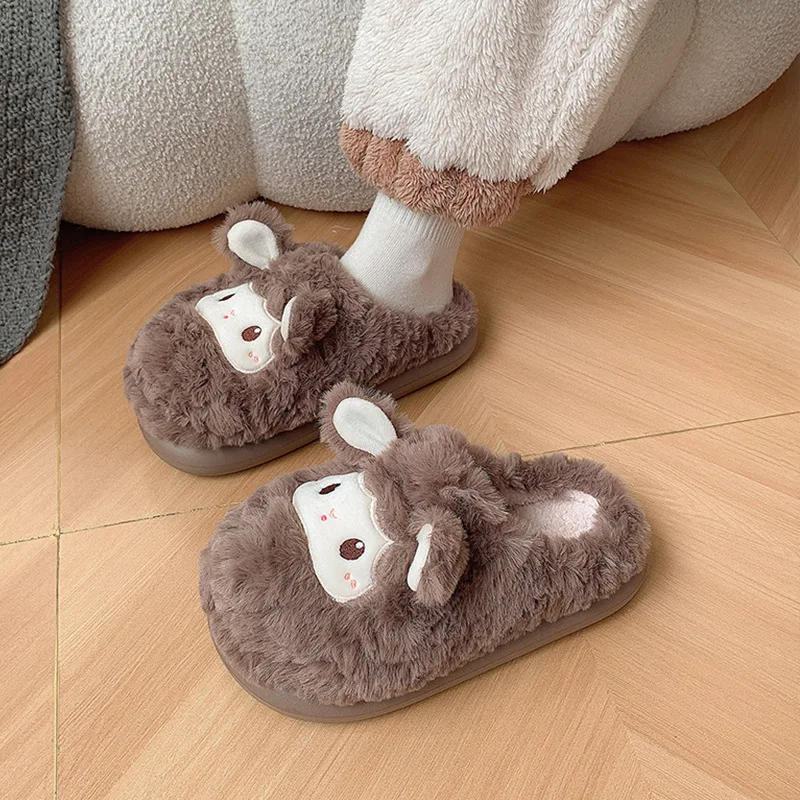 Winter Warm Cute Cotton Slippers for Women Thick Bottom Cartoon Indoor Home Anti Slip Slippers Women Plush Fur Shoes Outside