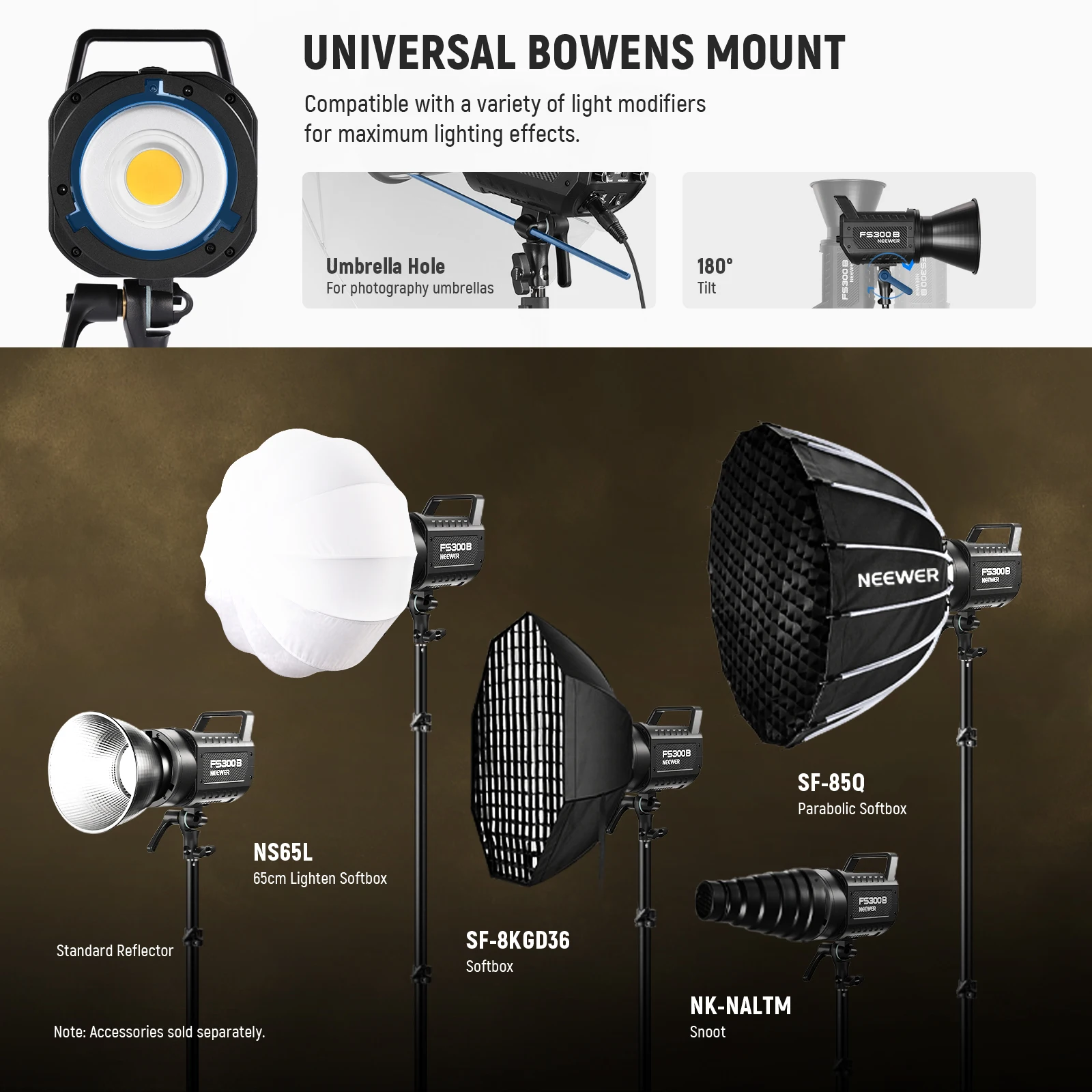 NEEWER FS300B 300W LED Studio Video Light, Bi Color COB Continuous Lighting with 2.4G/APP Control 44500Lux/1m 2700K-6500K