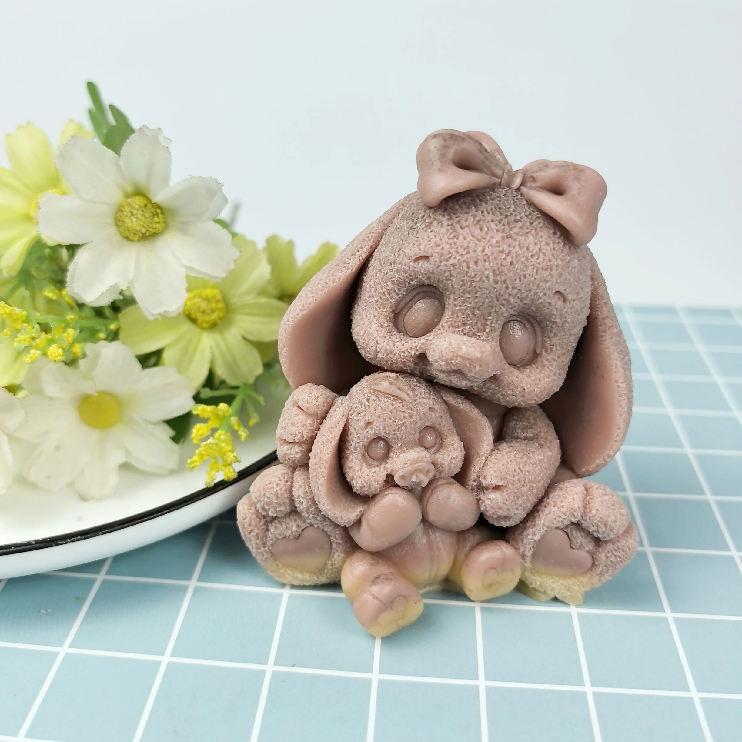 

Bunnys Candle Mold Animals Moulds Bow, Mother&Baby Rabbit Soap Molds Silicone 3D Wedding Birthday Mould