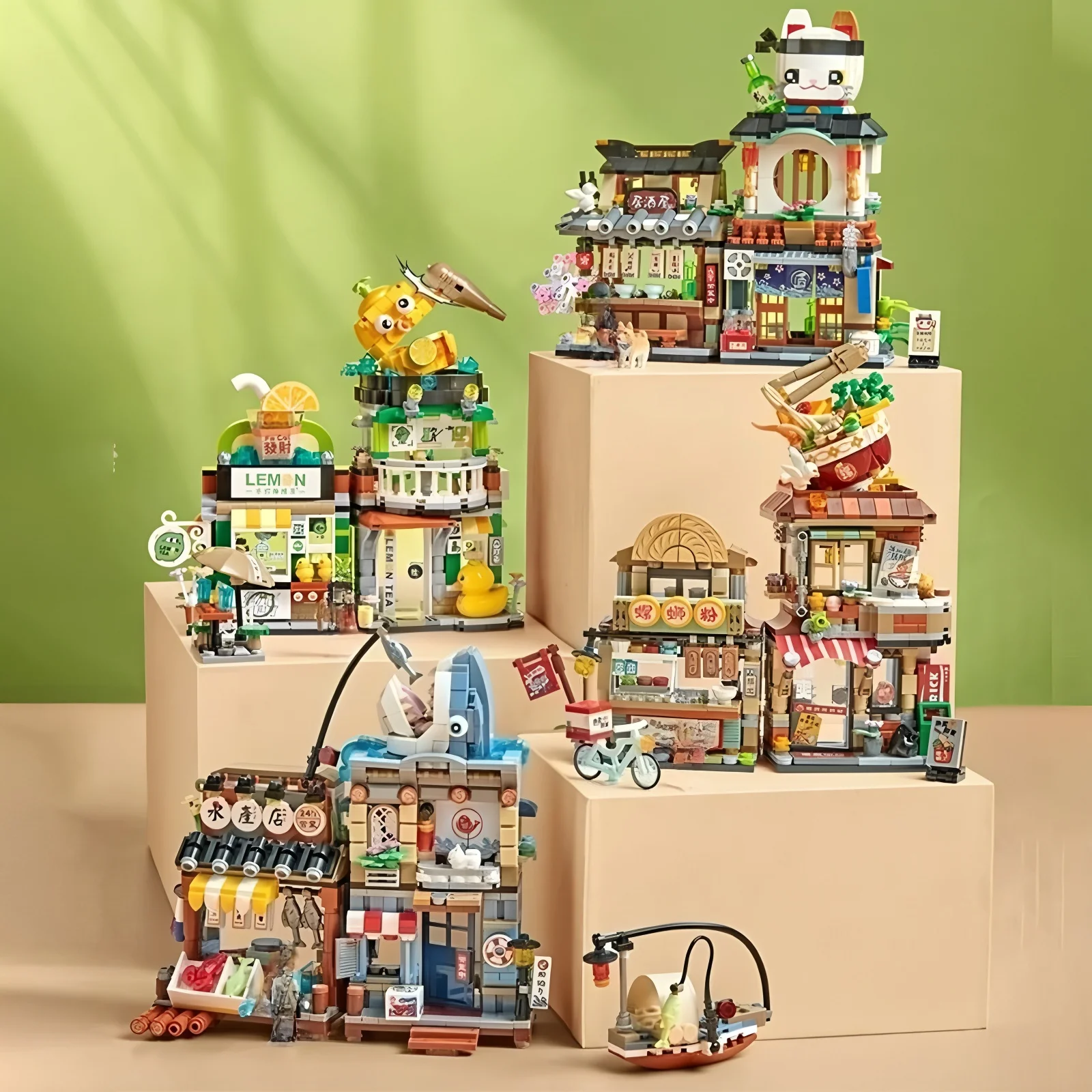 LOZ 組み立てブロック、小さな街並みのたこ焼き、居酒屋、折りたたみ式の家、DIY 組み立ておもちゃ、子供向けギフト