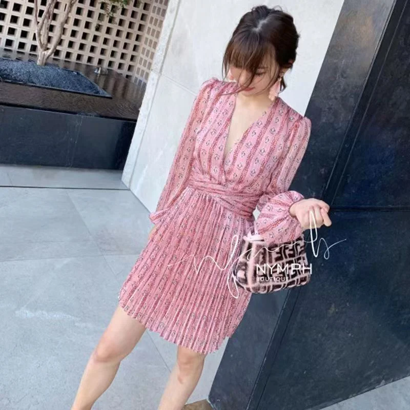 

Summer Elegant Fashion Dress Women Long Sleeve V Neck Aesthetic Vestidos De Fiesta Sweet Sexy Robe Femme