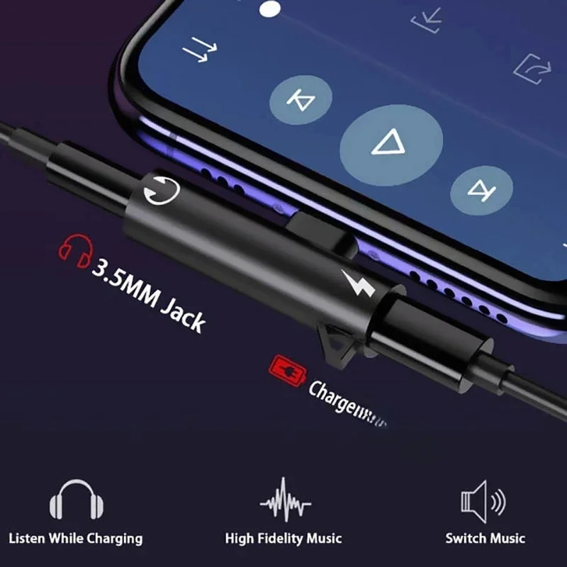 2 في 1 الصوت سماعة شحن محول مزدوج الفاصل ل Xiaomi سامسونج نوع-C إلى 3.5 مللي متر جاك إلى سماعة كابل مساعد