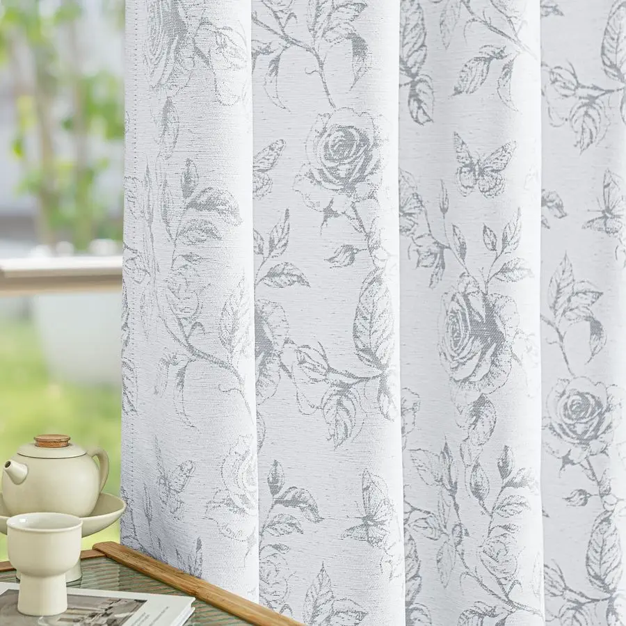 

Серые жаккардовые шторы с цветочным узором для спальни, шторы с розами, 244 см, светофильтрующие занавески для гостиной