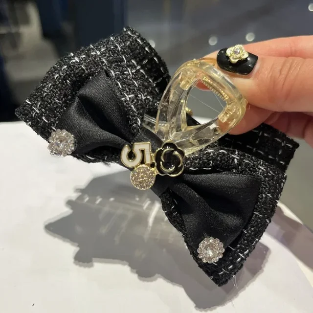 Nowa słodka kokardka krata spinka do włosów Rhinestone kamelia kwiat pazury damskie akcesoria do spinek do włosów Barette Cheveux Femme