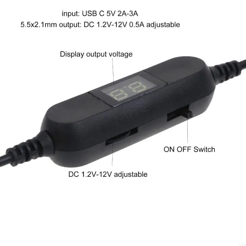 

31BA Universal USB C to 2V-12V 5.5x2.1mm Power Cable with output voltages display for Radio LED Light Toy Sphygmomanometer