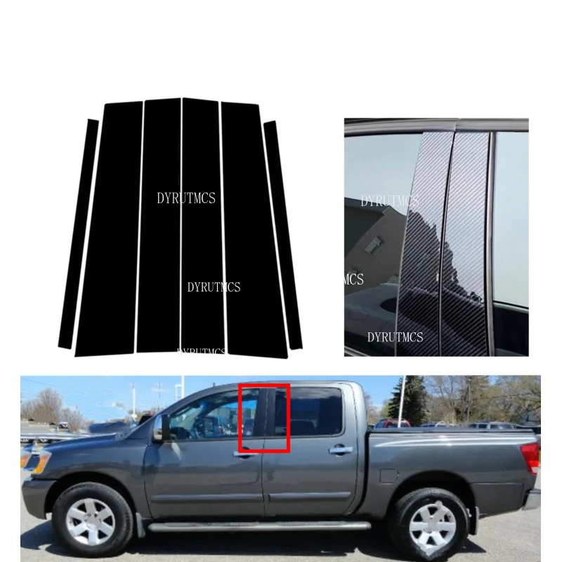 Glossy Black Pillar Posts Cover  Fit For Nissan Titan Crew Cab 2004 2005 2006-2015 Door Sticker Window Trim Silver Carbon