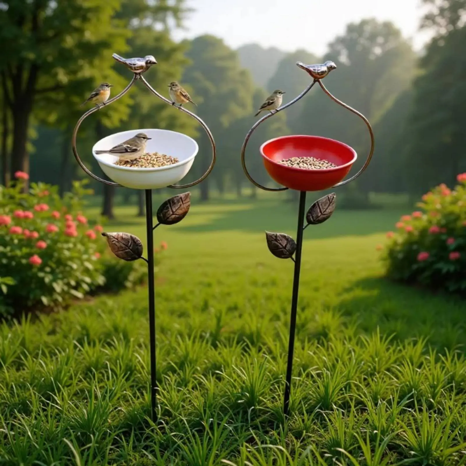 2 Pieces Metal Bird Feeder Weather-Resistant Garden Bird Feeder Outdoor Decor Gift Idea Shallow Bowl