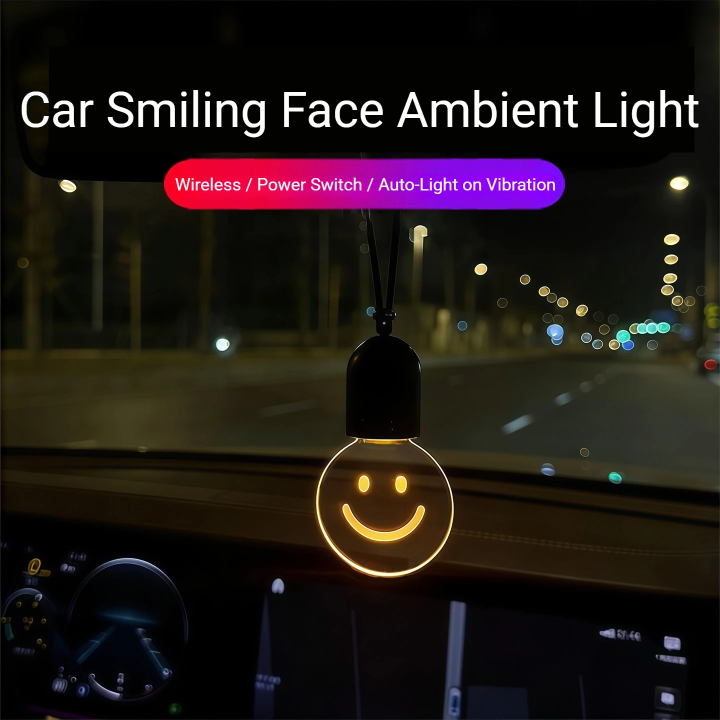 Car Rearview Mirror Decorative Retro Small Light Bulb Car Atmosphere Light Smiley Face Pendant Car Interior Decoration Light