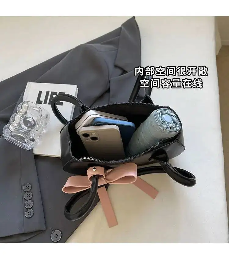 Bloom Haruku Bow Pink Shoulder Bags Women 2025 Fairycore Aesthetic Leather Underarm Bag Ladies Versatile Casual Handbag Y2k
