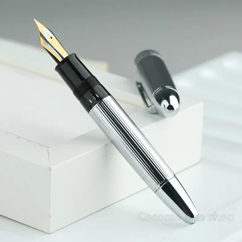 Large MAJOHN P141 Metal Fountain Pen For Men 8# 40mm Steel Nib Differential Piston Filling Brass Engraved Business Signature