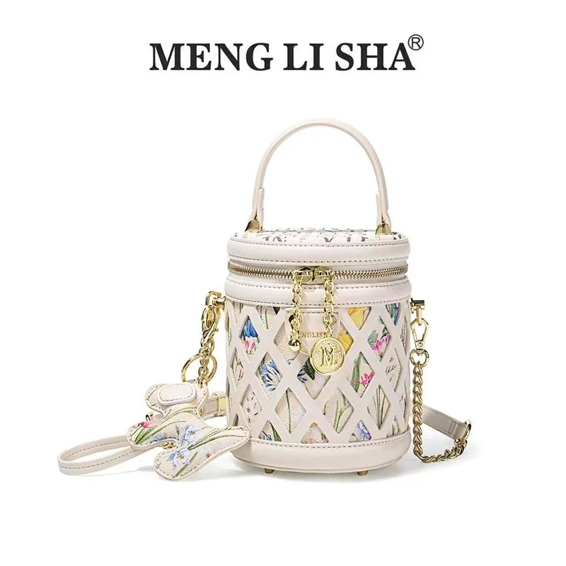 

Menglisha brand women's handbag 2024 new hollowed out painted bucket bag handbag designer high-end crossbody shoulder bag