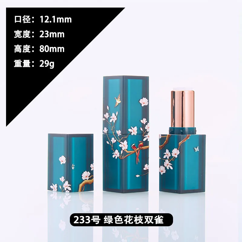 4g Lipstick Tube 12.1mm 3D Square Empty Green Frosted DIY with Sample Pack Bottle Makeup Tool Lip Balm Container Lip Tube Travel