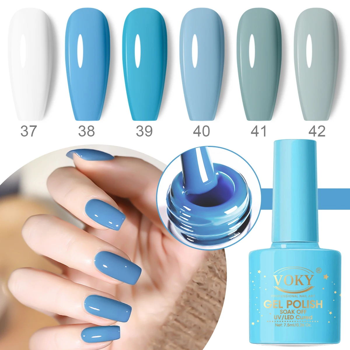 VOKY 7.5ml New Haze Blue/Blue/White Gel Nail Polish Spring/Summer Semi-Permanent Nail Soak UV/ LED Nail Art Gift