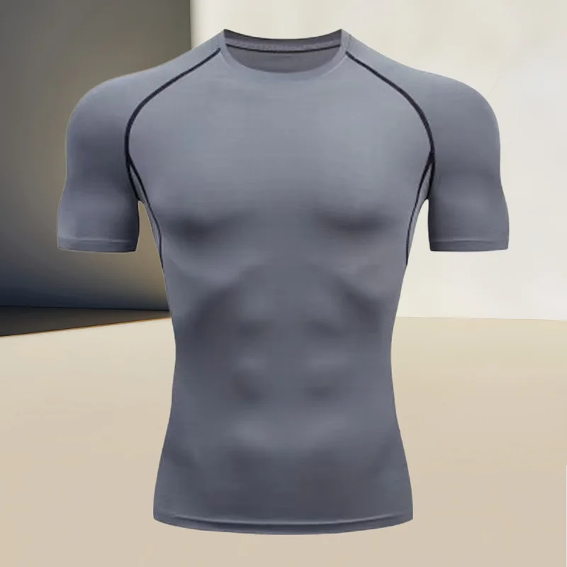 Men's compression t-shirt for running, climbing, and gym workouts, a perfect choice for muscular men who value a snug fit