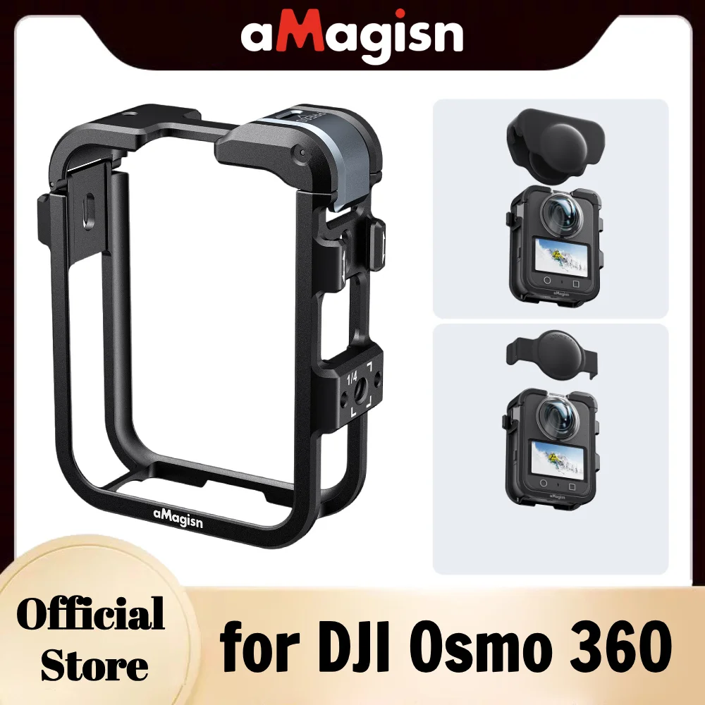 

aMagisn Camera Cage for DJI Osmo 360 Aluminum Mounting Frame with 2 Lens Cap Vertical-Horizontal Frame for Osmo360 Accessories