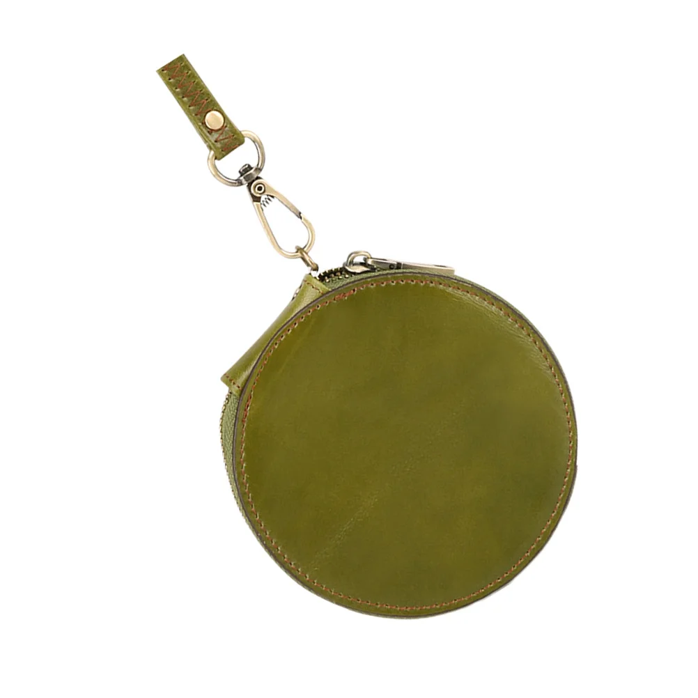 

Mini Wallet Vintage Purse Small Zipper Pocket Bag Green Wrist Lanyard Portable Retro Change Pouch Cowhide