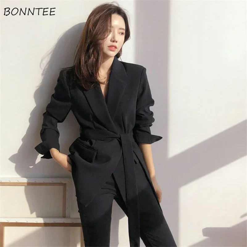 Blazers Women Lace-up Elegant Casual All-match Autumn Pure Minimalist Korean Style Tender Comfortable Office Wear Female Popular