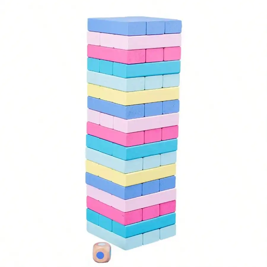 Wooden Stacking Tumbling Tower Game, 51Pcs Numbered Colorful Wood Blocks, Classic Balance Stacking Block Game, Interactive Family Party Tabletop Toy, Educational Montessori Game, Stocking Stuffer, Birthday Christmas Gift for Kids Boys Girls Ages 3+
